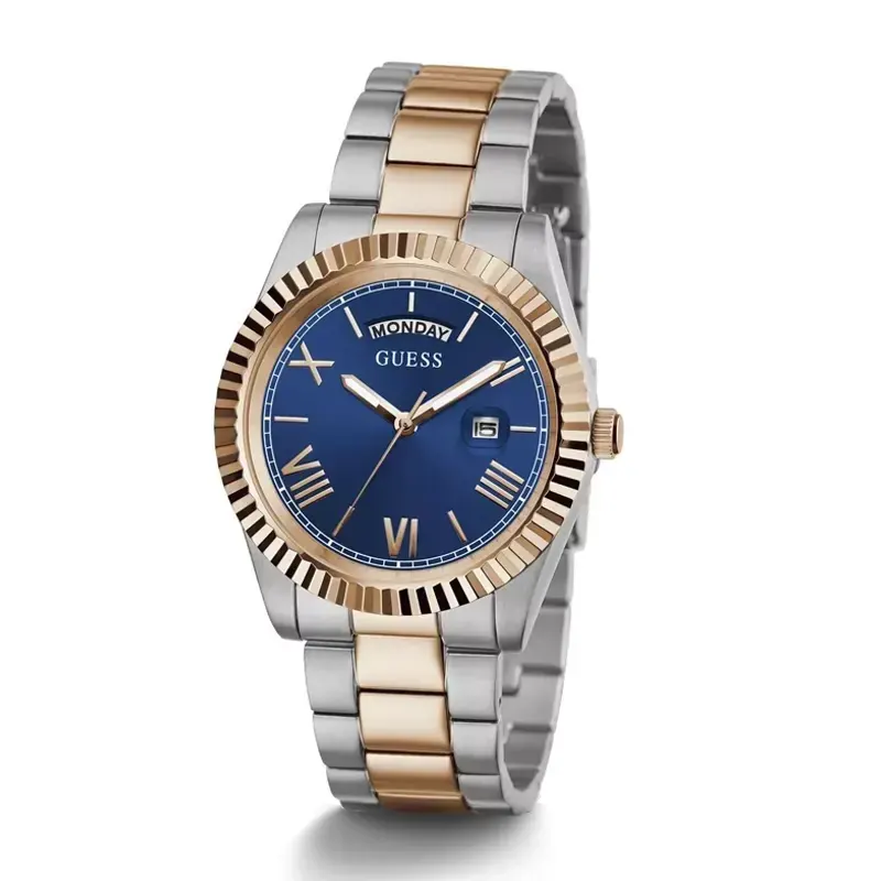 Guess Connoisseur Day-Date Blue Dial Two-tone Men's Watch- GW0265G12